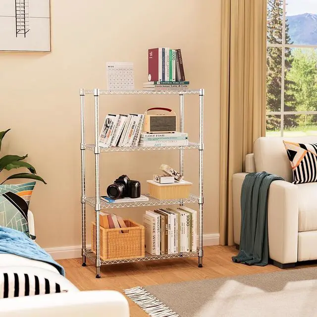 Alt view image 6 of 7 - M 5-Shelf Storage Shelves,Wire Shelving Heavy Duty Metal Storage Shelving Unit Adjustable Garage Shelving Rack Pantry Kitchen (Chrome, 4 Tier,15.8" D x 45.3" W x 59.4" H)