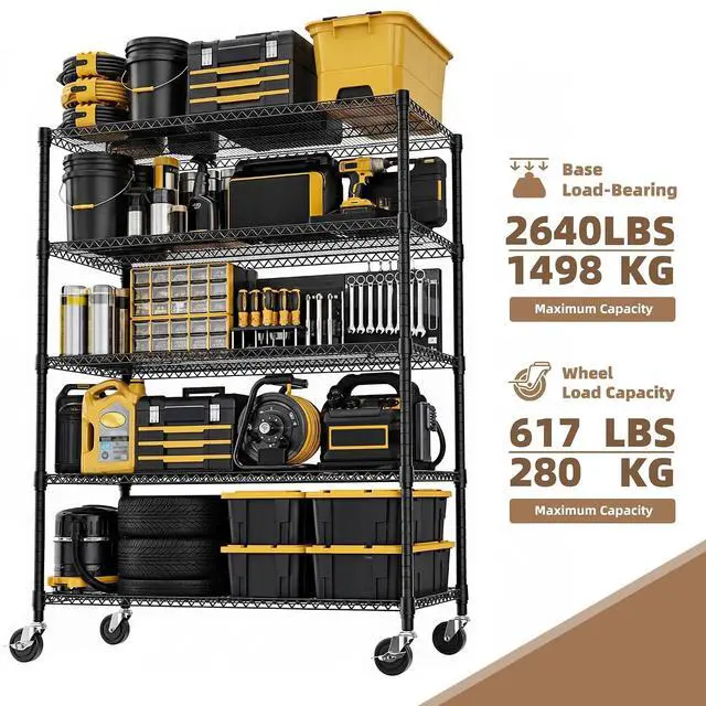 Alt view image 6 of 7 - M 5-Shelf Heavy Duty Garage Shelving Wire Adjustable Storage Rack for Kitchen Laundry Bathroom Pantry 3300 lbs Capacity Black 23.6 x 53.2 x 73.6 Inch