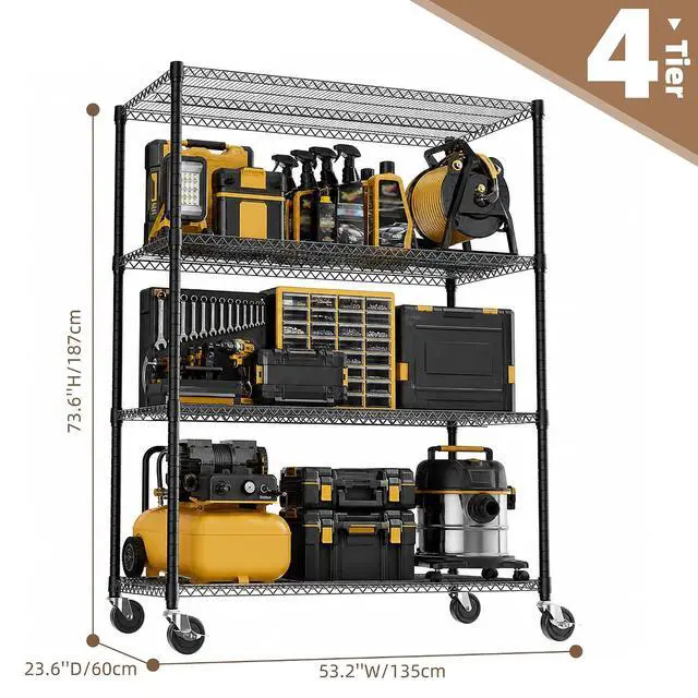 Alt view image 3 of 7 - M 4-Shelf Heavy Duty Garage Shelving Wire Adjustable Storage Rack for Kitchen Laundry Bathroom Pantry 2640 lbs Capacity Black 23.6 x 53.2 x 73.6 Inch