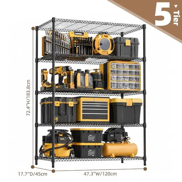 Alt view image 3 of 7 - M 5-Shelf Heavy Duty Garage Shelving Wire Adjustable Storage Rack for Kitchen Laundry Bathroom Pantry 1750 lbs Capacity Black 17.7 x 47.3 x 72.4 Inch