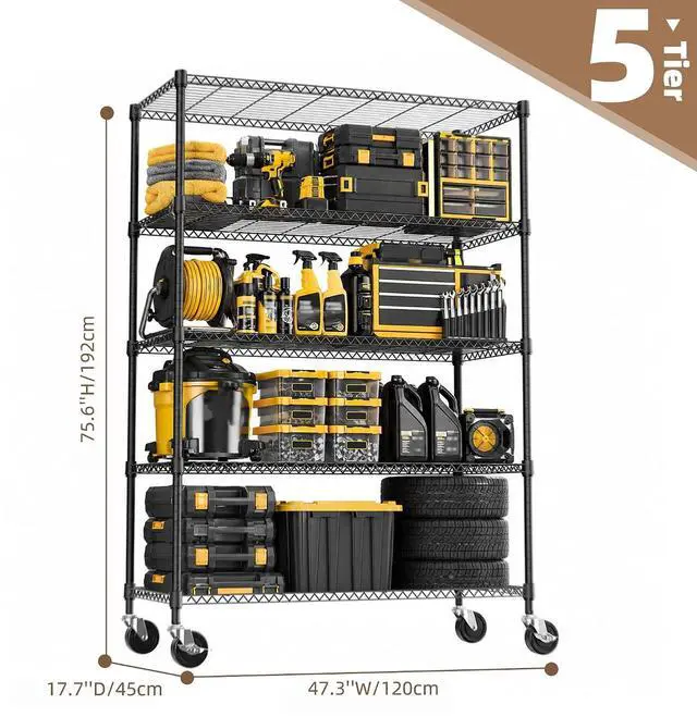 Alt view image 3 of 7 - M 5-Shelf Heavy Duty Garage Shelving Wire Adjustable Storage Rack for Kitchen Laundry Bathroom Pantry 1750 lbs Capacity Black 17.7 x 47.3 x 75.6 Inch