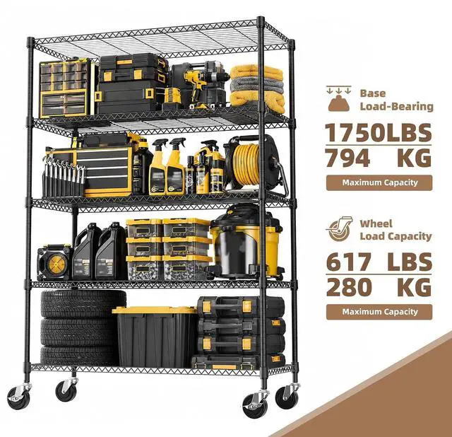 Alt view image 5 of 7 - M 5-Shelf Heavy Duty Garage Shelving Wire Adjustable Storage Rack for Kitchen Laundry Bathroom Pantry 1750 lbs Capacity Black 17.7 x 47.3 x 75.6 Inch