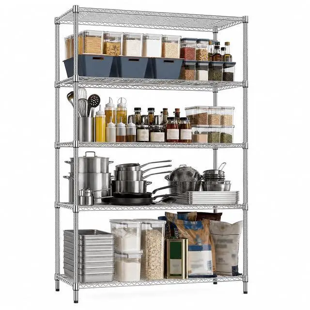 Main image of M 5-Shelf Heavy Duty Garage Shelving Wire Adjustable Storage Rack for Kitchen Laundry Bathroom Pantry 1750 lbs Capacity Silver 15.8 x 45.3 x 70.4 Inch