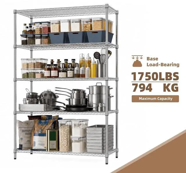 Alt view image 5 of 7 - M 5-Shelf Heavy Duty Garage Shelving Wire Adjustable Storage Rack for Kitchen Laundry Bathroom Pantry 1750 lbs Capacity Silver 15.8 x 45.3 x 70.4 Inch
