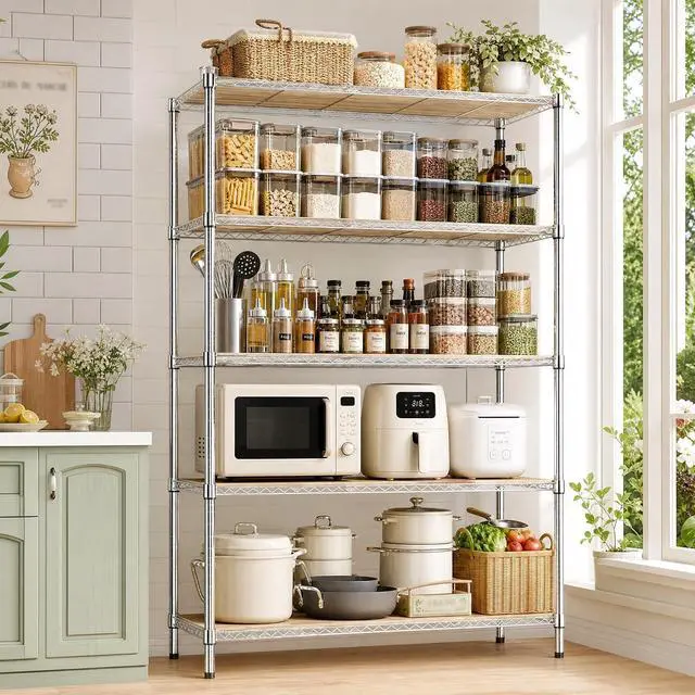 Alt view image 6 of 7 - M 5-Shelf Heavy Duty Garage Shelving Wire Adjustable Storage Rack for Kitchen Laundry Bathroom Pantry 1750 lbs Capacity Silver 15.8 x 45.3 x 70.4 Inch