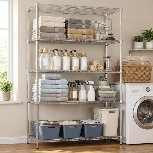 Alt view image 7 of 7 - M 5-Shelf Heavy Duty Garage Shelving Wire Adjustable Storage Rack for Kitchen Laundry Bathroom Pantry 1750 lbs Capacity Silver 15.8 x 45.3 x 70.4 Inch