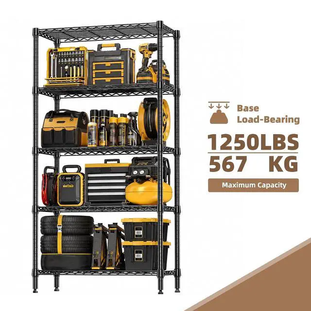 Alt view image 5 of 7 - M 5-Shelf Heavy Duty Garage Shelving Wire Adjustable Storage Rack for Kitchen Laundry Bathroom Pantry 1250 lbs Capacity Black 13.8 x 35.5 x 68.6 Inch