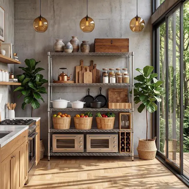 Alt view image 2 of 5 - M 5 Tiers Storage Shelves Load 3300 LBS, Metal Shelving Wire Metal Shelving Unit Shelves for Storage Adjustable Garage Shelving for Pantry Kitchen Garage Light Chrome 17.7X 59.1 x 70.4 inch