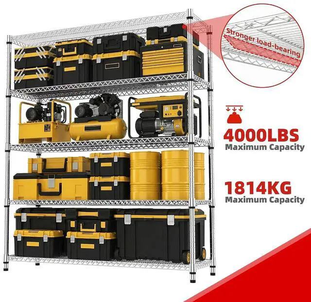 Alt view image 4 of 5 - M 5 Tiers Storage Shelves Load 3300 LBS, Metal Shelving Wire Metal Shelving Unit Shelves for Storage Adjustable Garage Shelving for Pantry Kitchen Garage Light Chrome 17.7X 59.1 x 70.4 inch