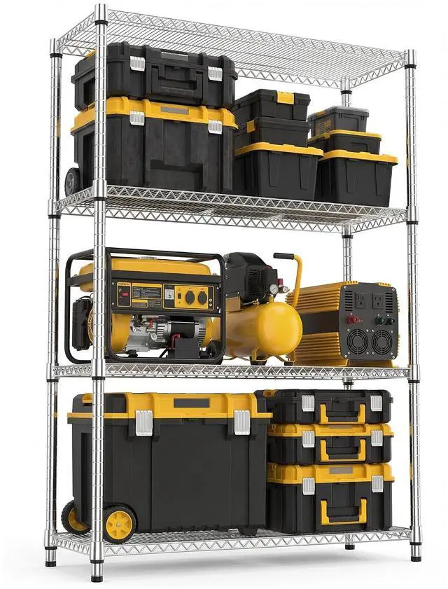 Main image of M 4 Tiers Storage Shelves Load 2640 LBS, Metal Shelving Wire Metal Shelving Unit Shelves for Storage Adjustable Garage Shelving for Pantry Kitchen Garage Chrome 17.7X 47.3 x 70.4 inch