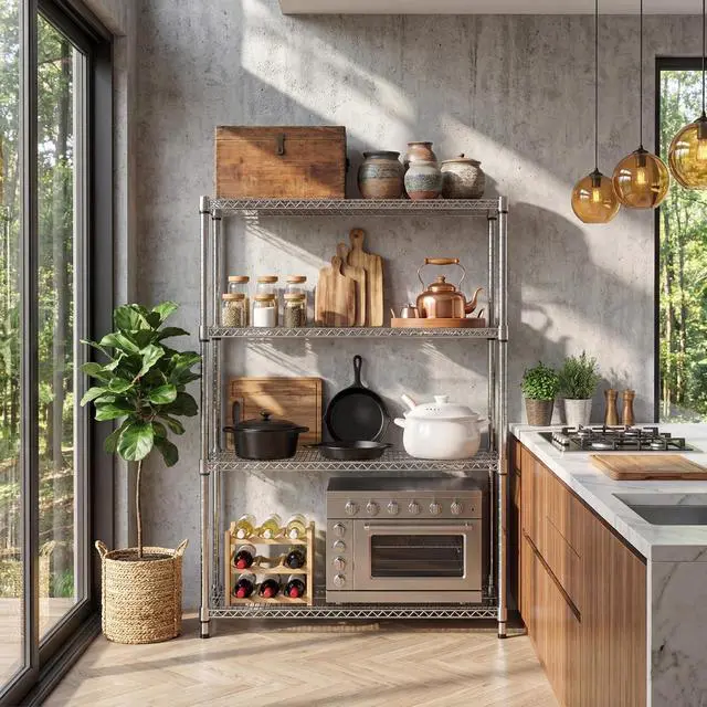 Alt view image 2 of 6 - M 4 Tiers Storage Shelves Load 2640 LBS, Metal Shelving Wire Metal Shelving Unit Shelves for Storage Adjustable Garage Shelving for Pantry Kitchen Garage Chrome 17.7X 47.3 x 70.4 inch