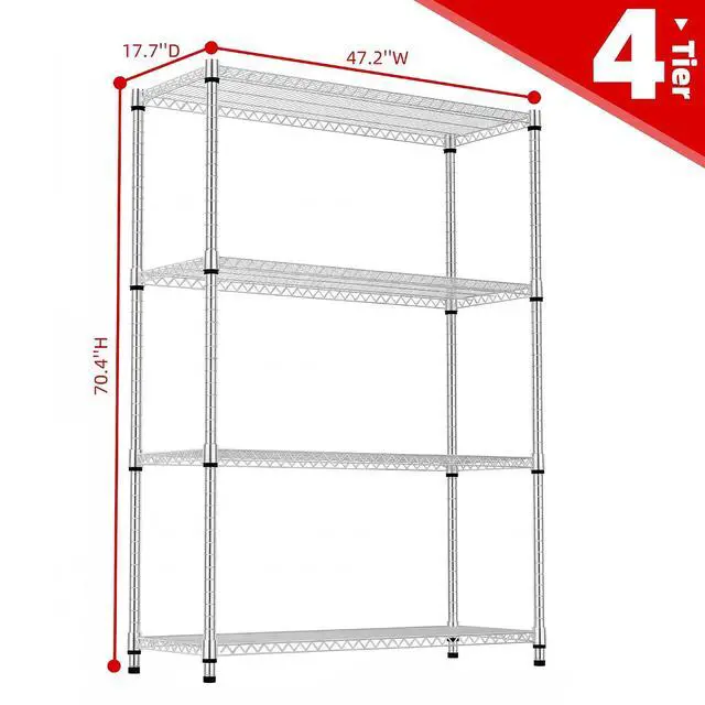 Alt view image 3 of 6 - M 4 Tiers Storage Shelves Load 2640 LBS, Metal Shelving Wire Metal Shelving Unit Shelves for Storage Adjustable Garage Shelving for Pantry Kitchen Garage Chrome 17.7X 47.3 x 70.4 inch