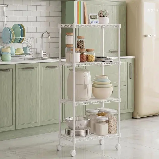 Alt view image 2 of 7 - M 4 Tiers Storage Shelves Load 1000 LBS, Metal Shelving Wire Metal Shelving Unit Shelves for Storage Adjustable Garage Shelving for Pantry Kitchen Garage White 11.8X 17.7 x 40.8 inch