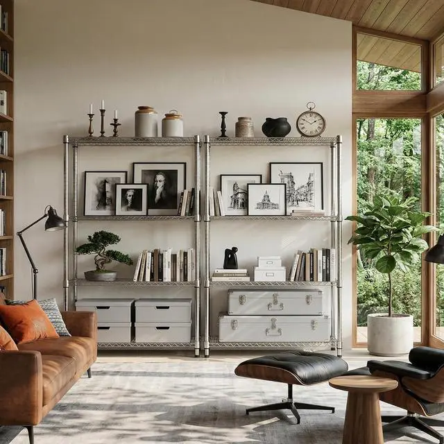 Alt view image 6 of 6 - M 4 Tiers Storage Shelves Load 2640 LBS, Metal Shelving Wire Metal Shelving Unit Shelves for Storage Adjustable Garage Shelving for Pantry Kitchen Garage Chrome 17.7X 47.3 x 70.4 inch