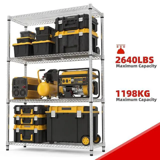 Alt view image 4 of 6 - M 4 Tiers Storage Shelves Load 2640 LBS, Metal Shelving Wire Metal Shelving Unit Shelves for Storage Adjustable Garage Shelving for Pantry Kitchen Garage Chrome 17.7X 47.3 x 70.4 inch