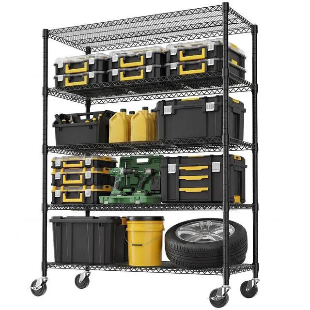 Main image of M 5 Tiers Storage Shelves Load 3300 LBS, Metal Shelving Wire Metal Shelving Unit Shelves for Storage Adjustable Garage Shelving for Pantry Kitchen Garage Black 23.6X 53.2 x 73.6 inch