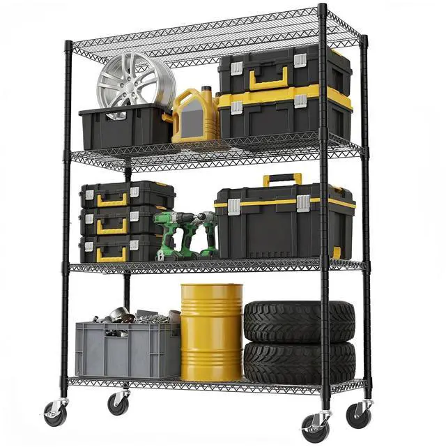 Main image of M 4 Tiers Storage Shelves Load 2640 LBS, Metal Shelving Wire Metal Shelving Unit Shelves for Storage Adjustable Garage Shelving for Pantry Kitchen Garage Black 23.6X 53.2 x 73.6 inch