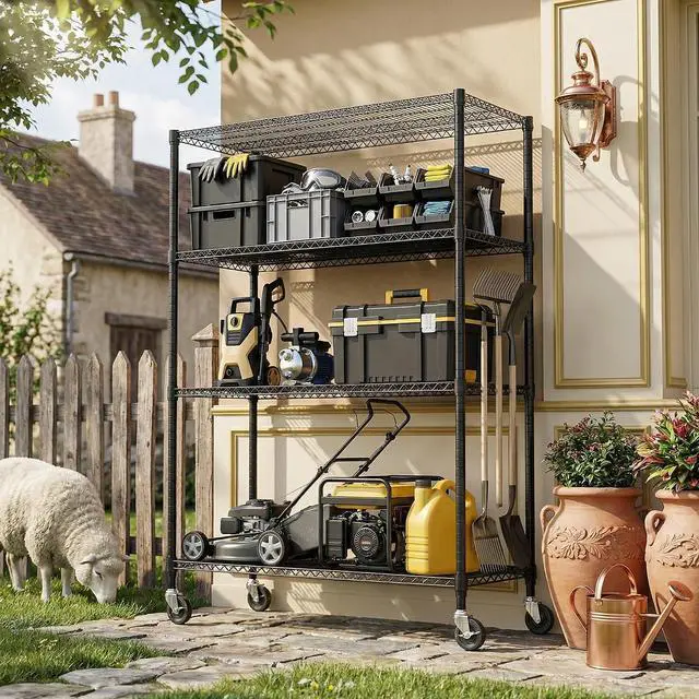 Alt view image 7 of 7 - M 4 Tiers Storage Shelves Load 2640 LBS, Metal Shelving Wire Metal Shelving Unit Shelves for Storage Adjustable Garage Shelving for Pantry Kitchen Garage Black 23.6X 53.2 x 73.6 inch