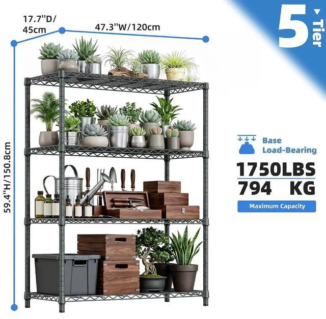 Alt view image 3 of 7 - M 4 Tiers Storage Shelves Load 2640 LBS, Metal Shelving Wire Metal Shelving Unit Shelves for Storage Adjustable Garage Shelving for Pantry Kitchen Garage Chrome 17.7X 47.3 x 59.4 inch