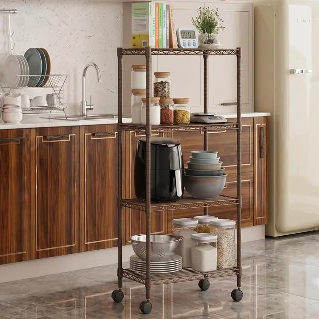 Alt view image 2 of 7 - M 4 Tiers Storage Shelves Load 1000 LBS, Metal Shelving Wire Metal Shelving Unit Shelves for Storage Adjustable Garage Shelving for Pantry Kitchen Garage Brown 11.8X 17.7 x 40.8 inch
