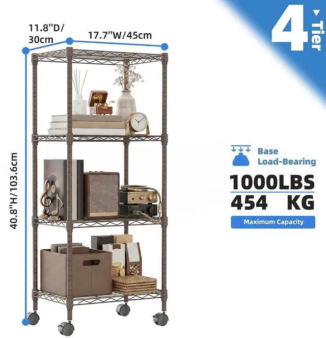 Alt view image 3 of 7 - M 4 Tiers Storage Shelves Load 1000 LBS, Metal Shelving Wire Metal Shelving Unit Shelves for Storage Adjustable Garage Shelving for Pantry Kitchen Garage Brown 11.8X 17.7 x 40.8 inch