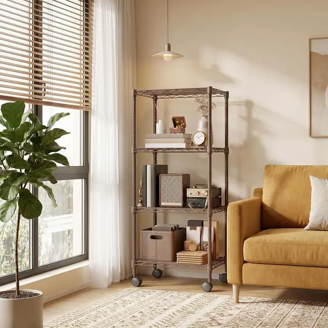 Alt view image 7 of 7 - M 4 Tiers Storage Shelves Load 1000 LBS, Metal Shelving Wire Metal Shelving Unit Shelves for Storage Adjustable Garage Shelving for Pantry Kitchen Garage Brown 11.8X 17.7 x 40.8 inch