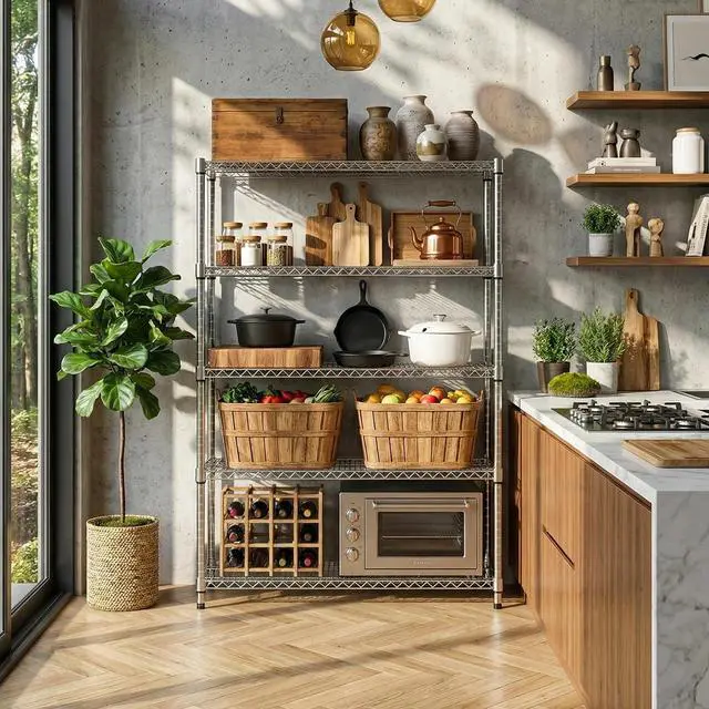 Alt view image 2 of 6 - M 5 Tiers Storage Shelves Load 3300 LBS, Metal Shelving Wire Metal Shelving Unit Shelves for Storage Adjustable Garage Shelving for Pantry Kitchen Garage Chrome 17.7X 47.3 x 70.4 inch