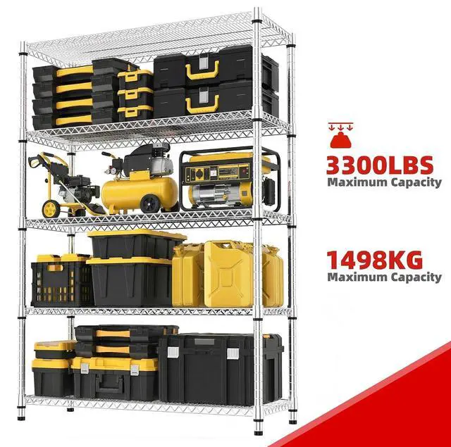 Alt view image 5 of 6 - M 5 Tiers Storage Shelves Load 3300 LBS, Metal Shelving Wire Metal Shelving Unit Shelves for Storage Adjustable Garage Shelving for Pantry Kitchen Garage Chrome 17.7X 47.3 x 70.4 inch