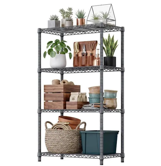 Main image of M 4 Tiers Storage Shelves Load 2640 LBS, Metal Shelving Wire Metal Shelving Unit Shelves for Storage Adjustable Garage Shelving for Pantry Kitchen Garage Chrome 17.7X 35.5 x 59.4 inch