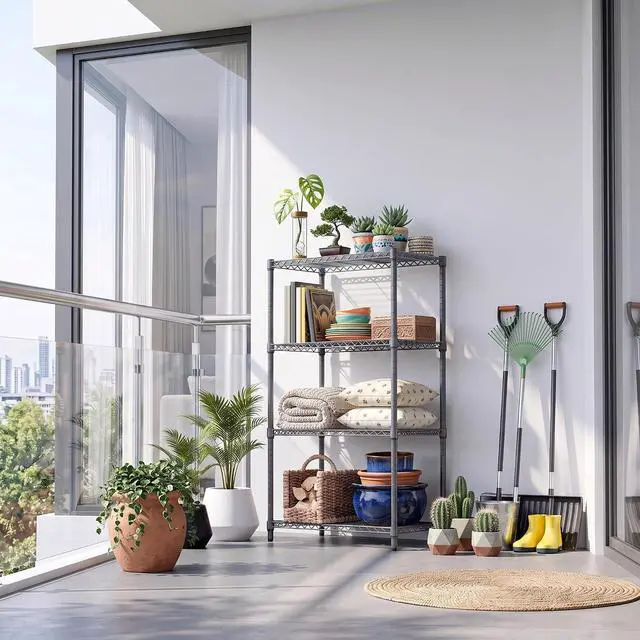 Alt view image 7 of 7 - M 4 Tiers Storage Shelves Load 2640 LBS, Metal Shelving Wire Metal Shelving Unit Shelves for Storage Adjustable Garage Shelving for Pantry Kitchen Garage Chrome 17.7X 35.5 x 59.4 inch