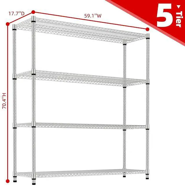 Alt view image 3 of 6 - M 4 Tiers Storage Shelves Load 2640 LBS, Metal Shelving Wire Metal Shelving Unit Shelves for Storage Adjustable Garage Shelving for Pantry Kitchen Garage Light Chrome 17.7X 59.1 x 70.4 inch