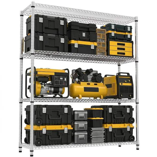 Main image of M 4 Tiers Storage Shelves Load 2640 LBS, Metal Shelving Wire Metal Shelving Unit Shelves for Storage Adjustable Garage Shelving for Pantry Kitchen Garage Light Chrome 17.7X 59.1 x 70.4 inch