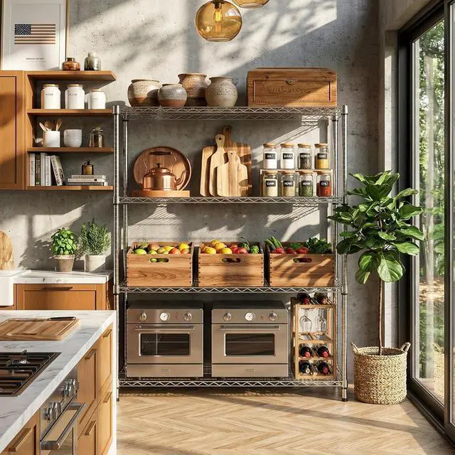 Alt view image 2 of 6 - M 4 Tiers Storage Shelves Load 2640 LBS, Metal Shelving Wire Metal Shelving Unit Shelves for Storage Adjustable Garage Shelving for Pantry Kitchen Garage Light Chrome 17.7X 59.1 x 70.4 inch