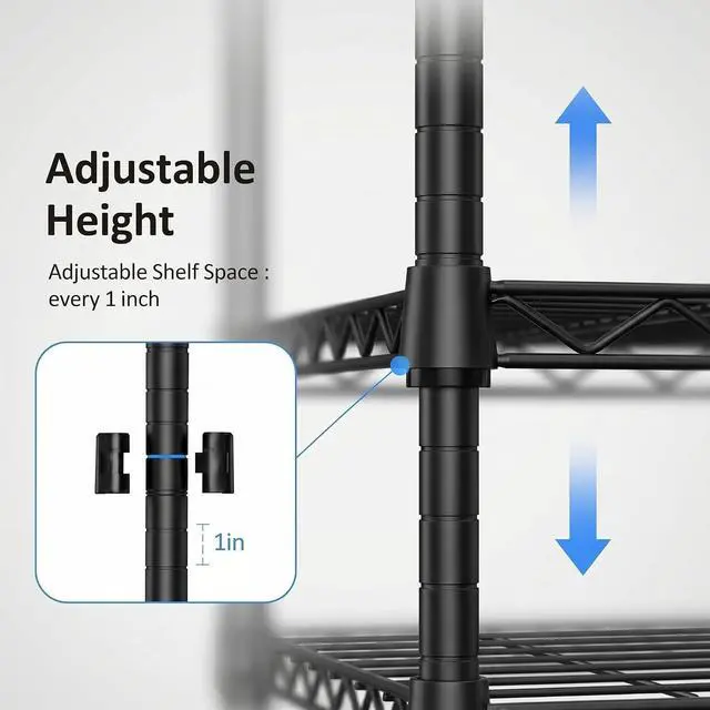 Alt view image 5 of 7 - M 4 Tiers Storage Shelves Load 1000 LBS, Metal Shelving Wire Metal Shelving Unit Shelves for Storage Adjustable Garage Shelving for Pantry Kitchen Garage Black 11.8X 17.7 x 40.8 inch