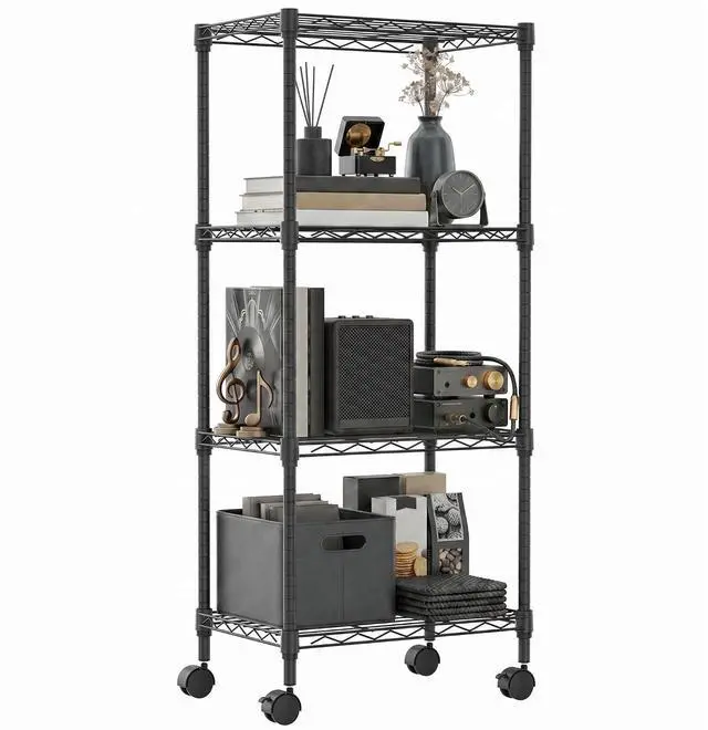 Main image of M 4 Tiers Storage Shelves Load 1000 LBS, Metal Shelving Wire Metal Shelving Unit Shelves for Storage Adjustable Garage Shelving for Pantry Kitchen Garage Black 11.8X 17.7 x 40.8 inch