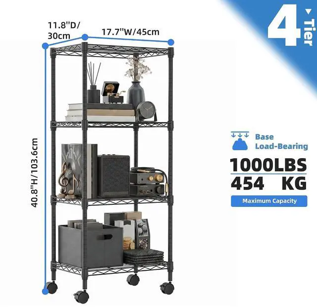 Alt view image 3 of 7 - M 4 Tiers Storage Shelves Load 1000 LBS, Metal Shelving Wire Metal Shelving Unit Shelves for Storage Adjustable Garage Shelving for Pantry Kitchen Garage Black 11.8X 17.7 x 40.8 inch