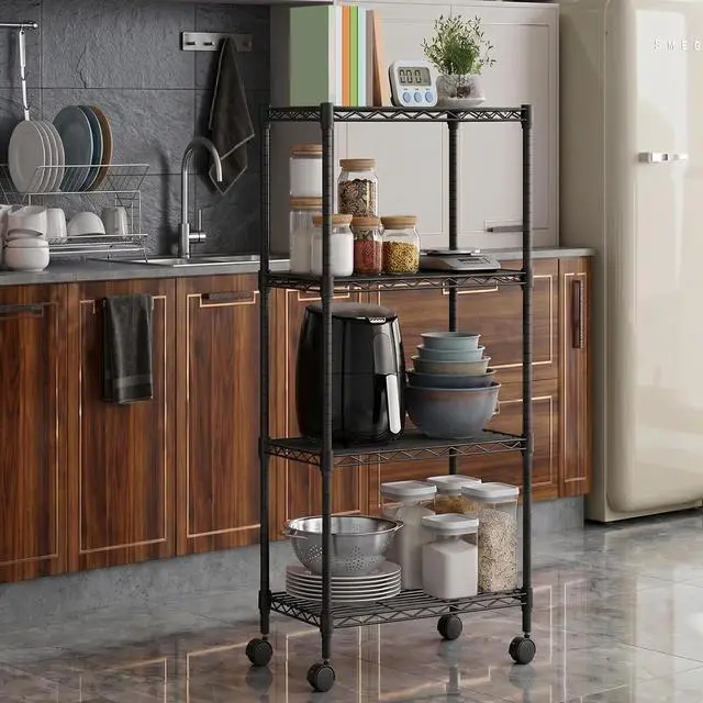 Alt view image 2 of 7 - M 4 Tiers Storage Shelves Load 1000 LBS, Metal Shelving Wire Metal Shelving Unit Shelves for Storage Adjustable Garage Shelving for Pantry Kitchen Garage Black 11.8X 17.7 x 40.8 inch