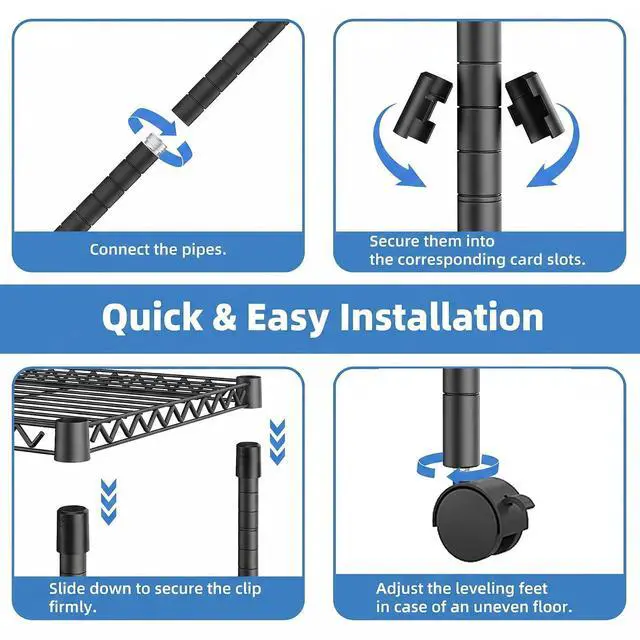 Alt view image 4 of 7 - M 4 Tiers Storage Shelves Load 1000 LBS, Metal Shelving Wire Metal Shelving Unit Shelves for Storage Adjustable Garage Shelving for Pantry Kitchen Garage Black 11.8X 17.7 x 40.8 inch