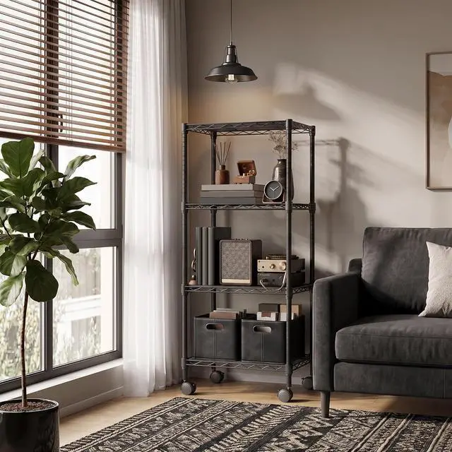 Alt view image 7 of 7 - M 4 Tiers Storage Shelves Load 1000 LBS, Metal Shelving Wire Metal Shelving Unit Shelves for Storage Adjustable Garage Shelving for Pantry Kitchen Garage Black 11.8X 17.7 x 40.8 inch