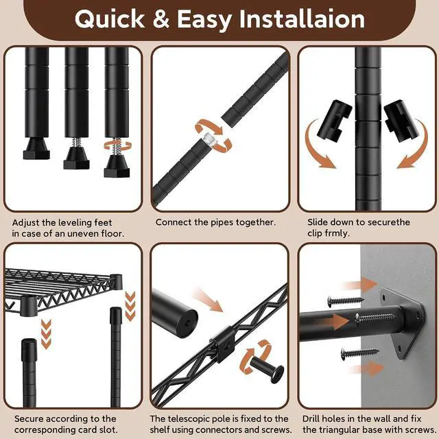 Alt view image 3 of 7 - Closet Organizer System, Freestanding Closet Storage System with Expandable Hanging Rod & Wire Shelves, No-Drill Closet Kit for Small Spaces, Bedroom & Apartment (13.8"D x 63.3"W x 82.4"H)