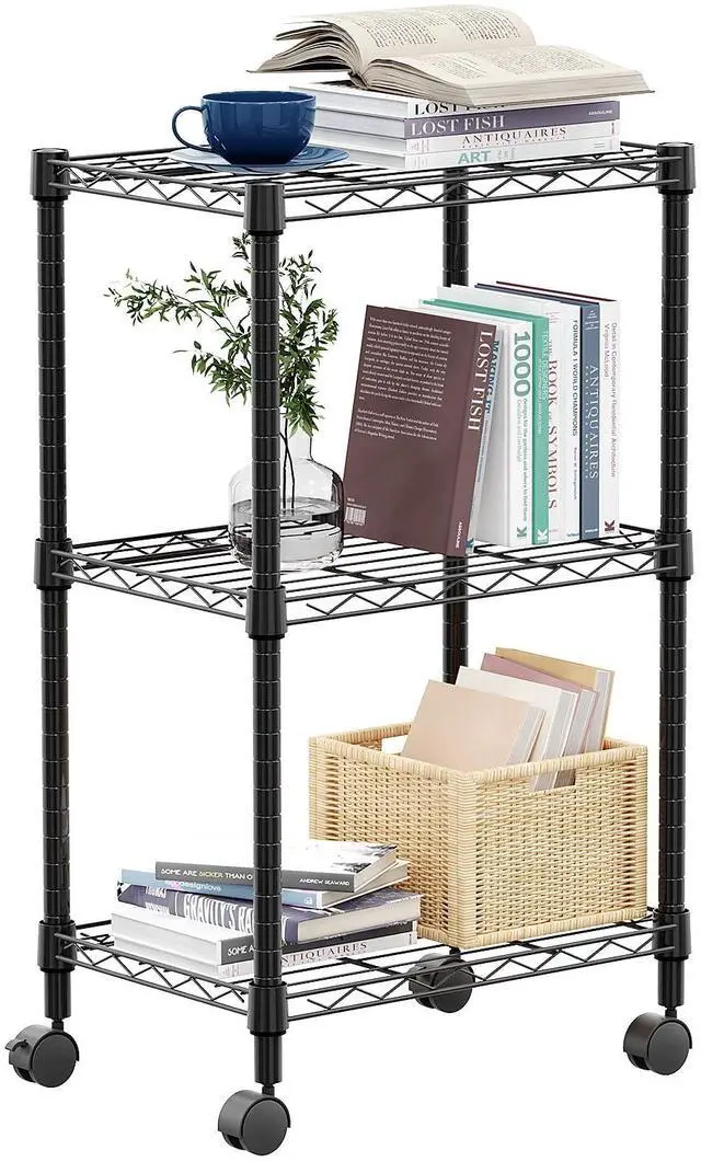 Alt view image 4 of 7 - 3 Tier Shelf Metal Storage Shelves Wire Rack Closet Organizers with Wheel for Garage Kitchen Bathroom Laundry