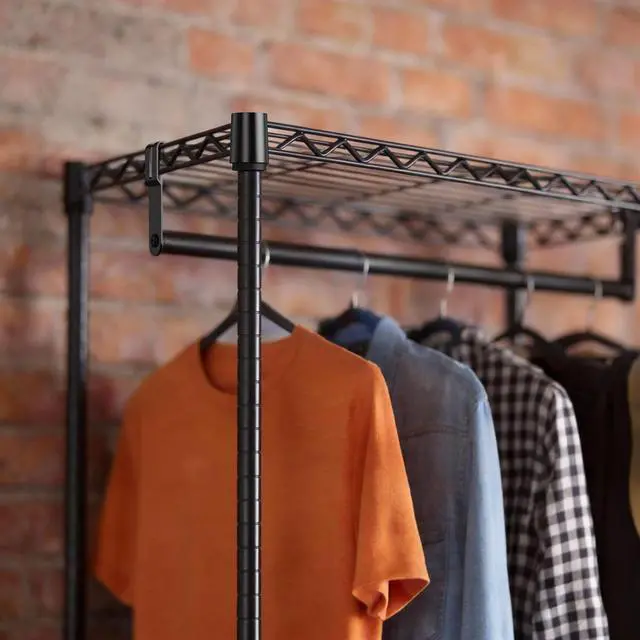 Alt view image 7 of 7 - Closet Organizer System, Freestanding Closet Storage System with Expandable Hanging Rod & Wire Shelves, No-Drill Closet Kit for Small Spaces, Bedroom & Apartment (13.8"D x 63.3"W x 82.4"H)