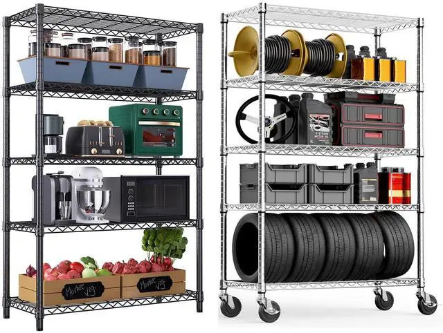 Main image of M 2 PCS Steel Storage Shelving 5-Tier Utility Shelving Unit with Wheels, Steel Organizer Wire Rack for Home,Kitchen,Office,Garage
