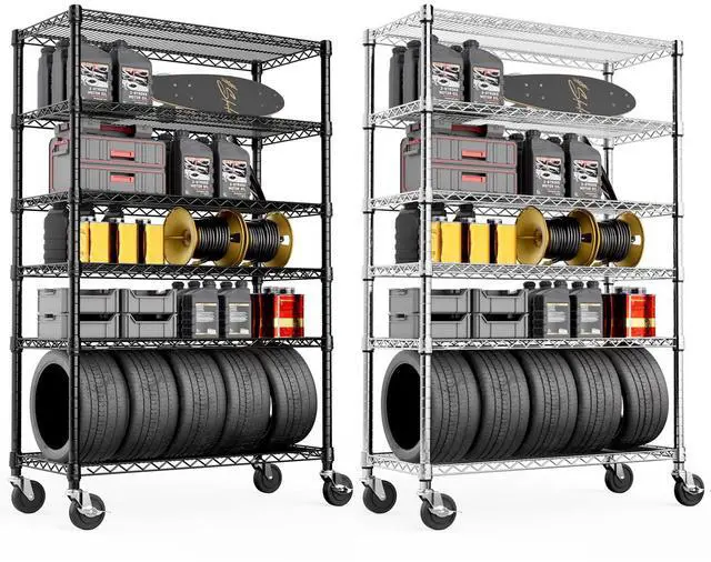 Main image of M 2PCS Steel Storage Shelving 5-Tier Utility Shelving Unit Steel Organizer Wire Rack for Home,Kitchen,Office,Garage, 17.7" D x 47.2" W x 76.7" Hblack+chrome