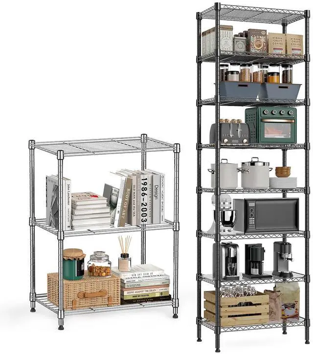 Main image of 2 PCS Storage Rack Metal Wire Shelving Unit, Storage Standing Shelf Organizer for Laundry Bathroom Kitchen Pantry Closet Garage Basement Utility Room