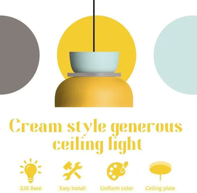 Alt view image 3 of 7 - Macaron Kitchen Island Pendant Light Boho Yellow Blue Lamp Shade Mid Century Modern Hanging Light Fixtures Nordic Retro Hanging Pendant Light for Entrance Laundry Room Breakfast Nook