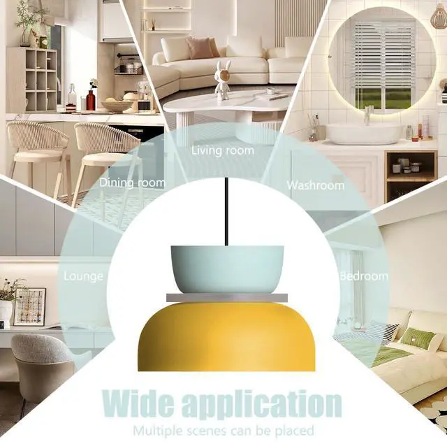 Alt view image 4 of 7 - Macaron Kitchen Island Pendant Light Boho Yellow Blue Lamp Shade Mid Century Modern Hanging Light Fixtures Nordic Retro Hanging Pendant Light for Entrance Laundry Room Breakfast Nook