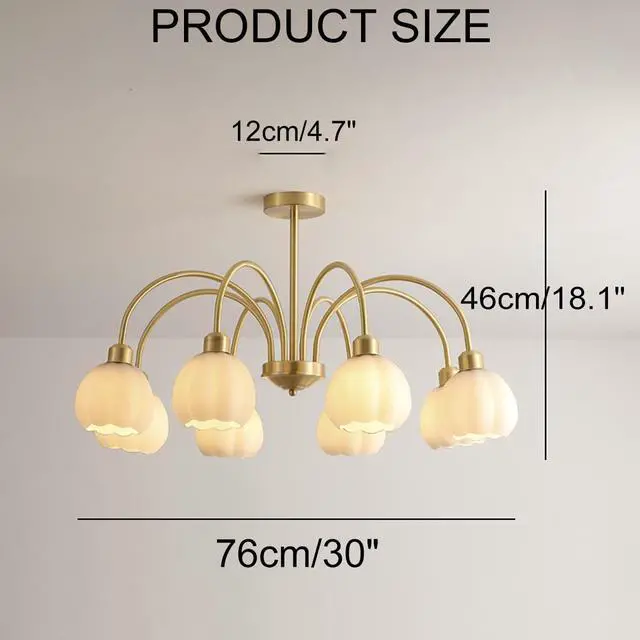 Alt view image 2 of 7 - 8-Lights Mid Century Glass Chandelier Modern Semi Flush Mount Light Sputnik Ceiling Pendant Light with White Globe Shade Gold Brass Chandelier Flush Mount lamp for Dining Room