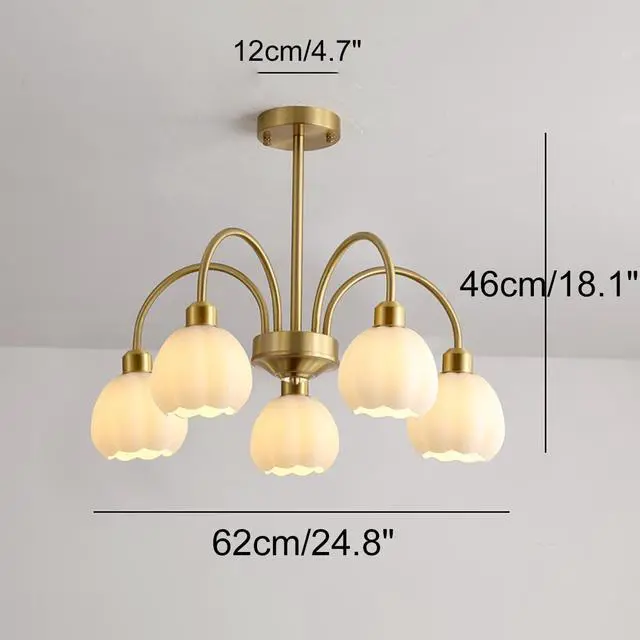 Alt view image 2 of 7 - 5-Lights Mid Century Modern Chandelier Glass Ceiling Pendant Light Gold Globe Sputnik Chandelier Semi Flush Mount Light White Pumpkin Shade Design Kitchen Island Lighting Fixture (5-Lights)