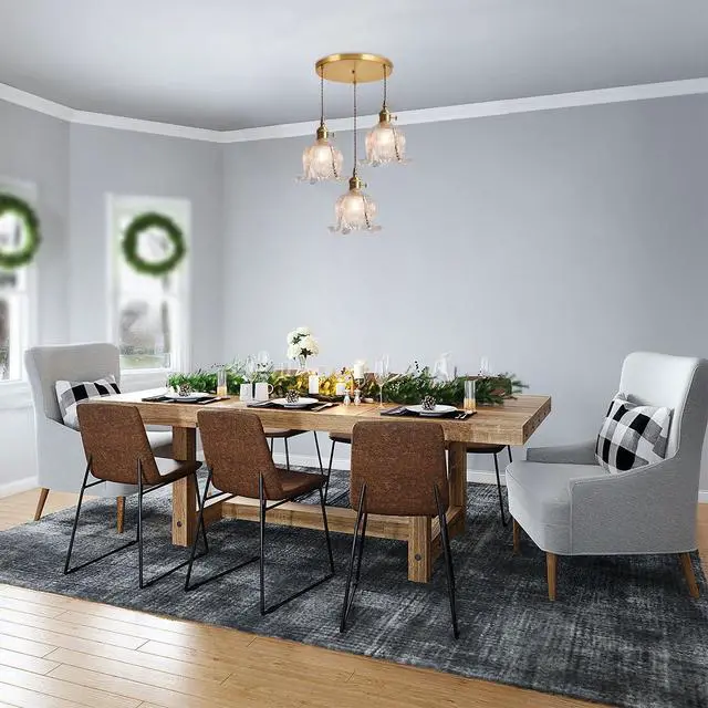 Alt view image 6 of 7 - 3-Lights Cluster Pendant Light Kitchen Island Glass Chandelier Clear Flower Ceiling Pendant Light Nordic Modern Ceiling Hanging Lamp Gold Brass Finish for Stairwell Dining Room